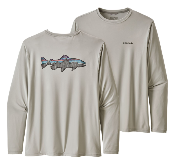 Patagonia LS Capilene Cool Daily Fish Graphic Tee Sketched Trout Tailored Grey Patagonia LS Capilene Cool Daily Fish Graphic Tee Sketched Trout Tailored Grey